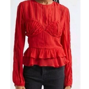 NWT FARM Rio Vibrant Red Pleated Shell Blouse Size Medium